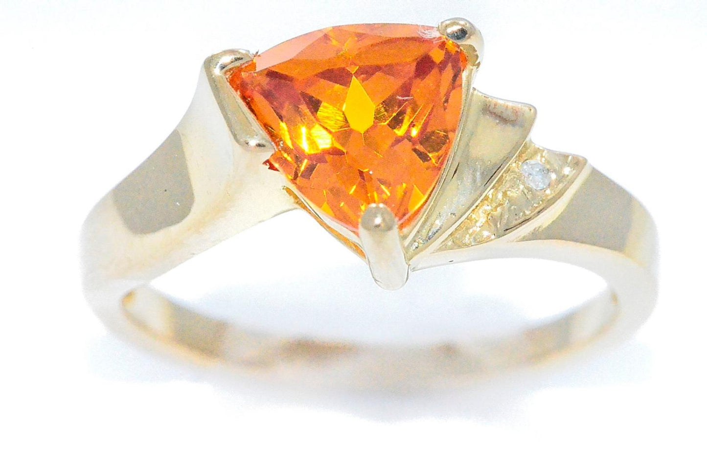 14Kt Gold Orange Citrine & Diamond Trillion Ring