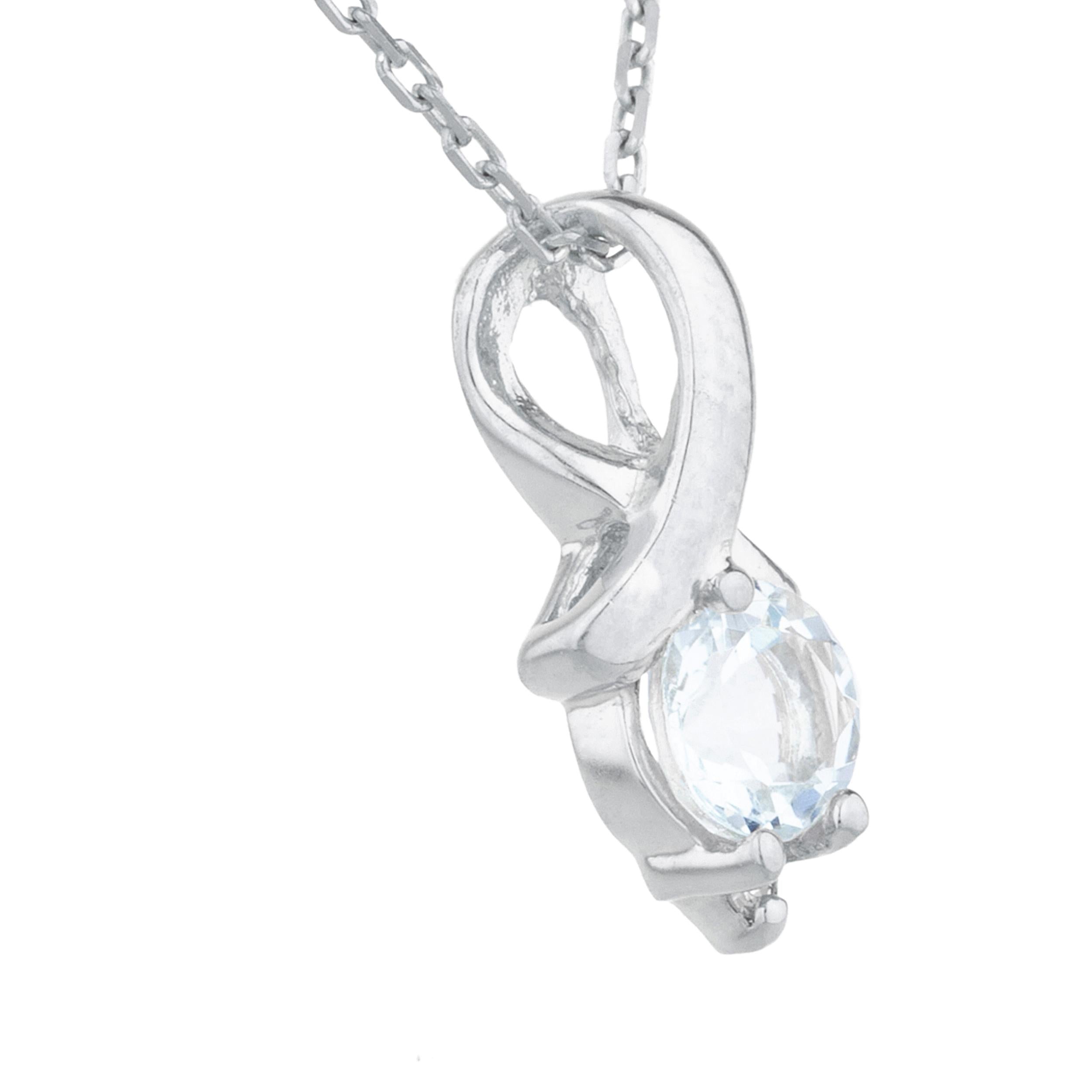 14Kt Gold Genuine Aquamarine & Diamond Round Design Pendant Necklace