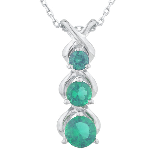 Emerald Round Past Present Future Pendant .925 Sterling Silver