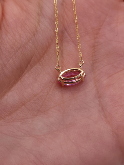 14Kt Gold Pink Sapphire Marquise Pendant Necklace