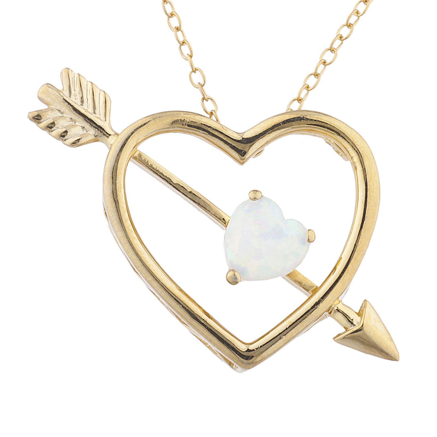 14Kt Gold Opal Heart Bow & Arrow Pendant Necklace