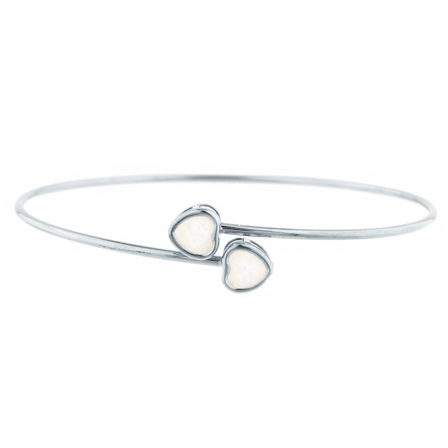 14Kt Gold Genuine Opal Heart Bezel Bangle Bracelet