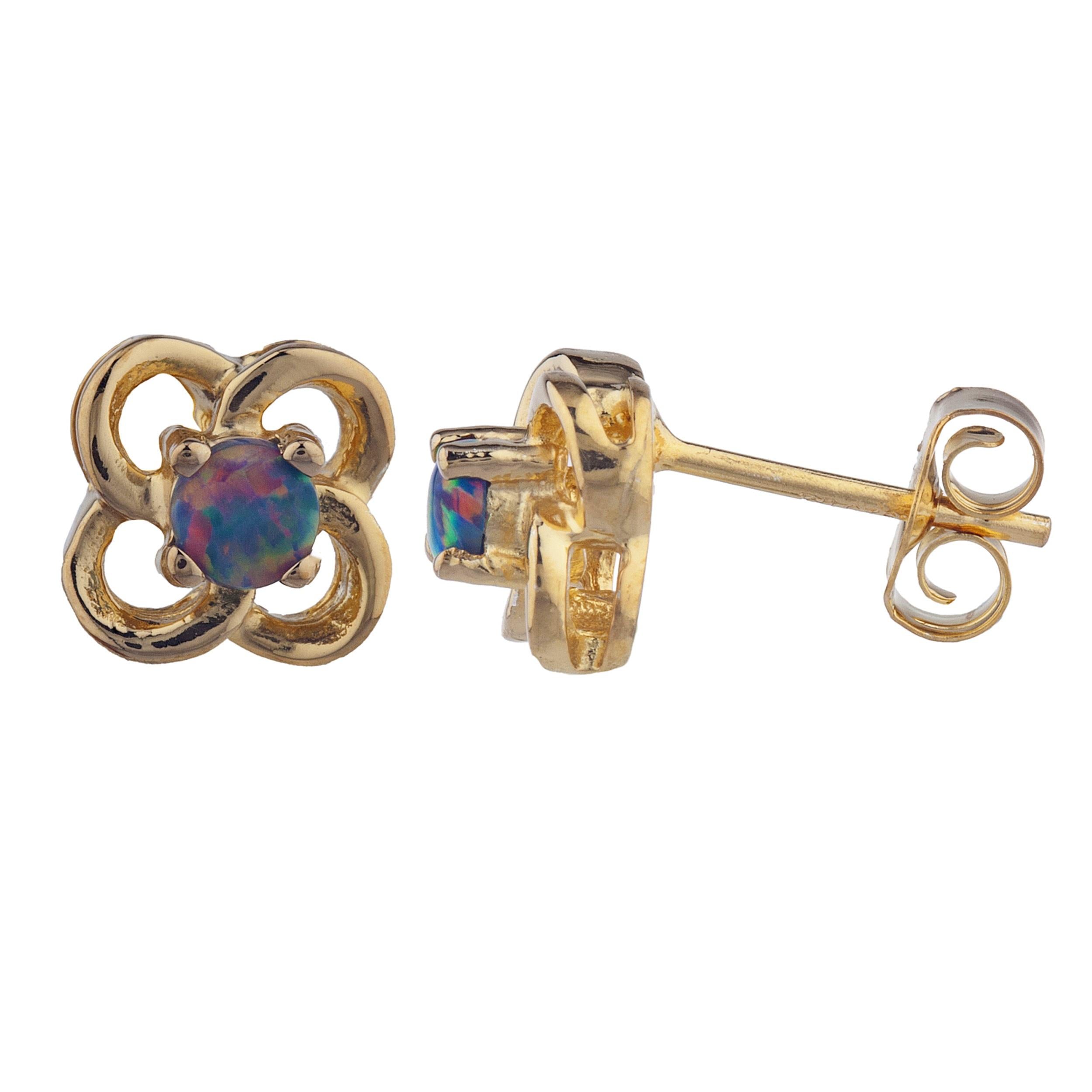 14Kt Gold Black Opal Love Knot Stud Earrings
