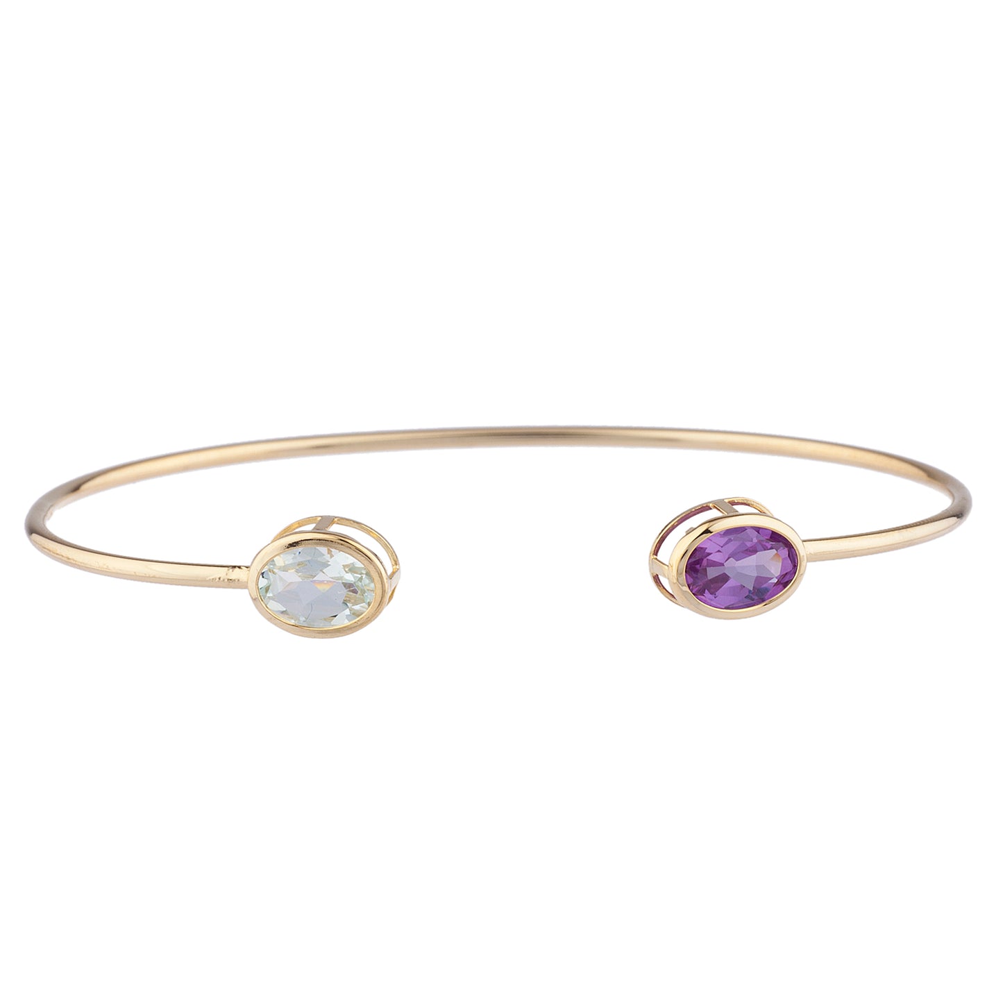 14Kt Gold Aquamarine & Alexandrite Oval Bezel Bangle Bracelet