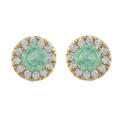 14Kt Gold 1 Ct Green Sapphire Halo Design Stud Earrings