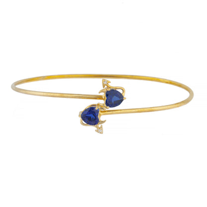 Blue Sapphire & Diamond Devil Heart Bangle Bracelet 14Kt Yellow Gold Rose Gold Silver