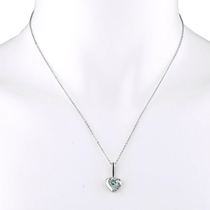 Green Sapphire & Diamond Heart Pendant .925 Sterling Silver