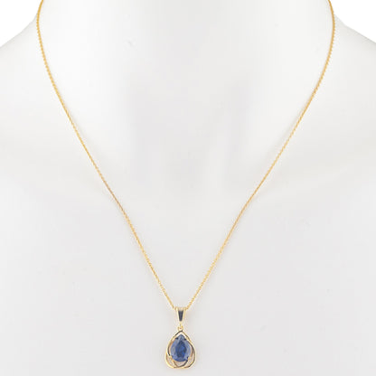 14Kt Yellow Gold Plated Blue Sapphire Pear Teardrop Design Pendant