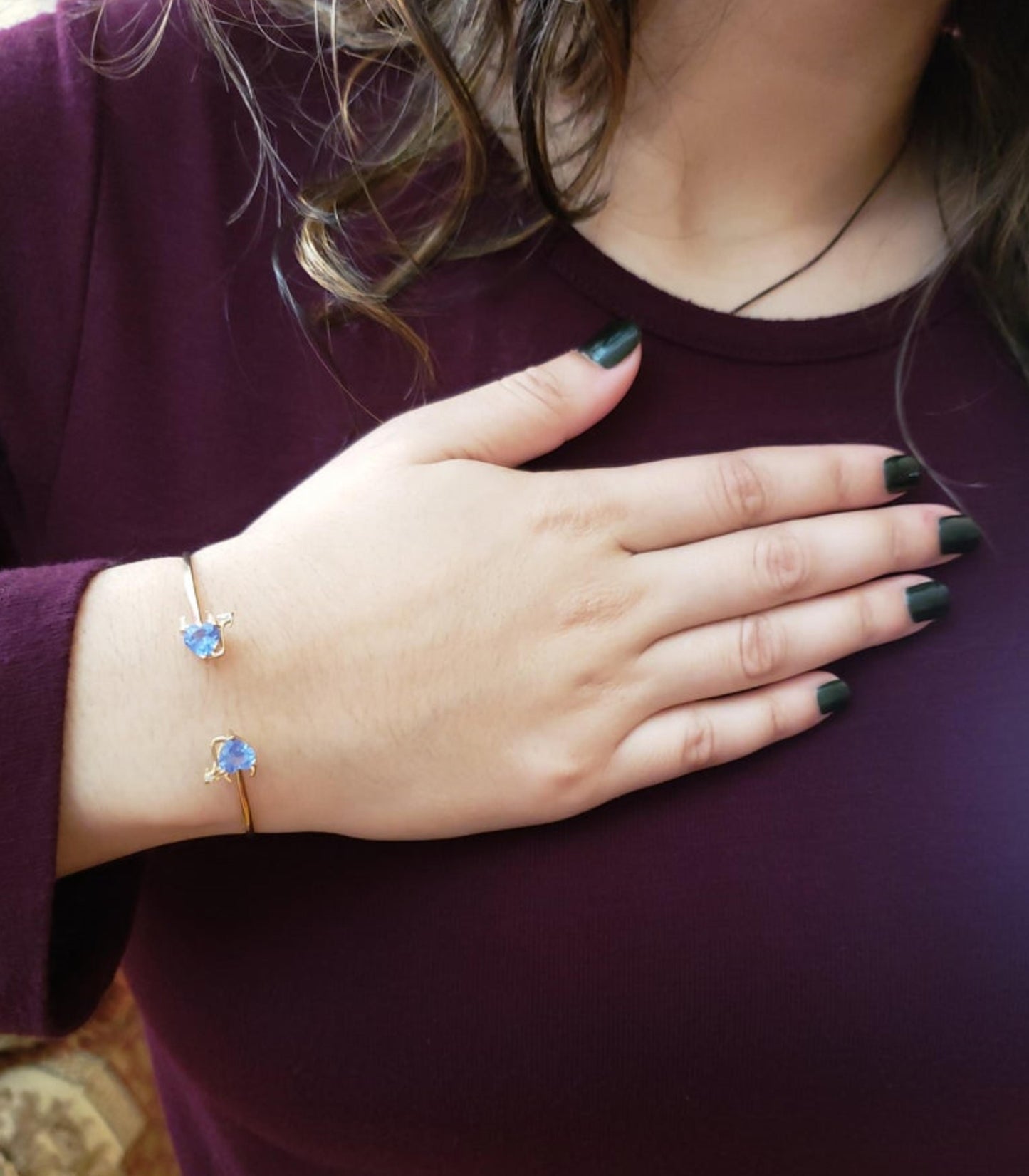 14Kt Gold Tanzanite & Diamond Devil Heart Bangle Bracelet