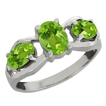 2 Ct Peridot Oval Ring .925 Sterling Silver Rhodium Finish