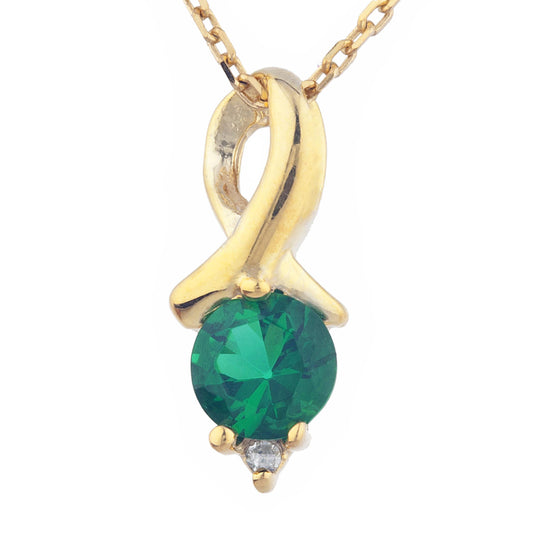 14Kt Yellow Gold Plated Emerald & Diamond Round Design Pendant