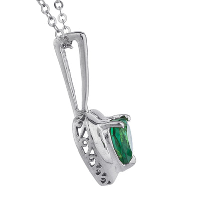 Emerald & Diamond Heart Pendant .925 Sterling Silver