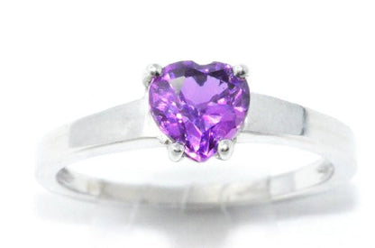 1 Ct Amethyst Heart Ring .925 Sterling Silver Rhodium Finish