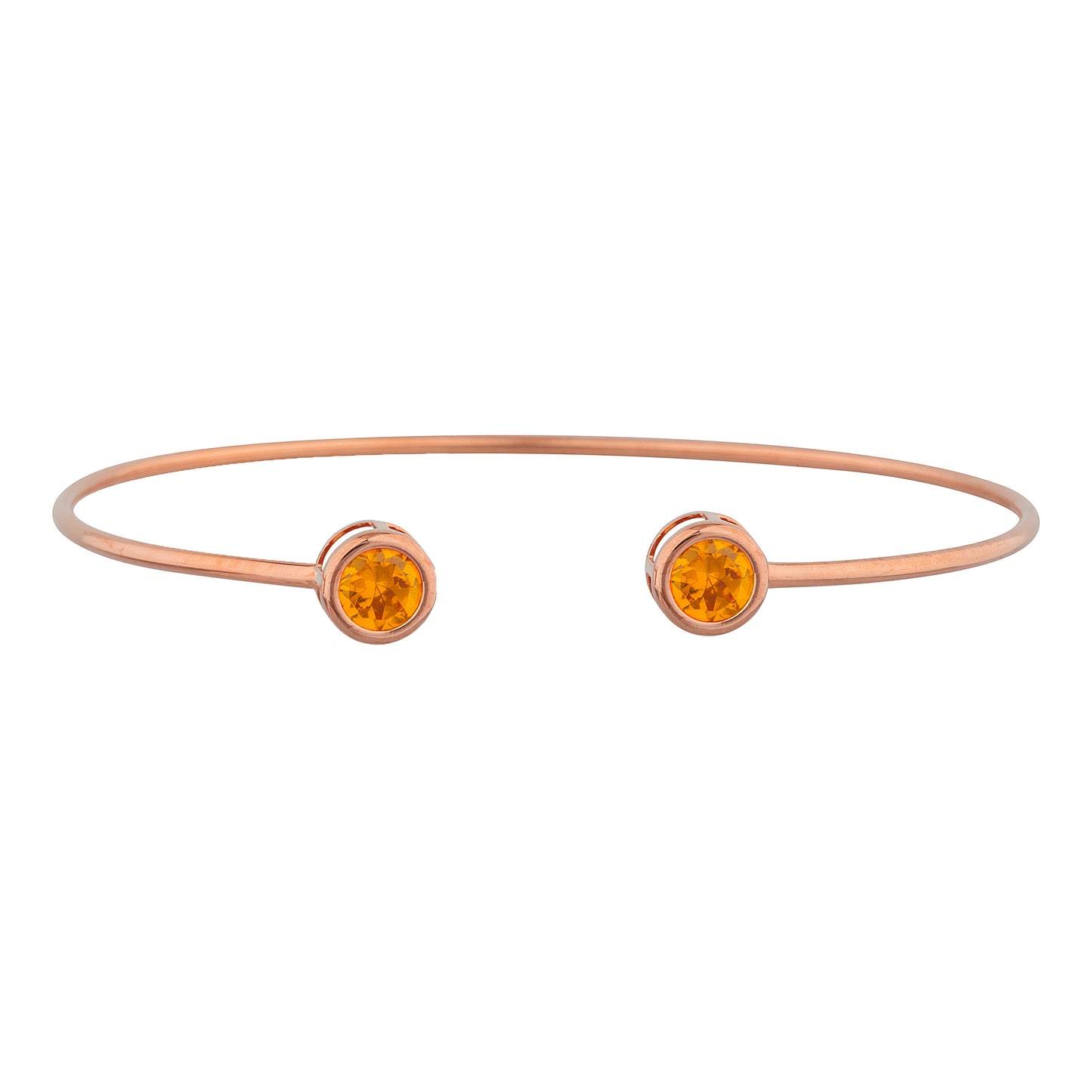 14Kt Rose Gold Plated Orange Citrine Round Bezel Bangle Bracelet