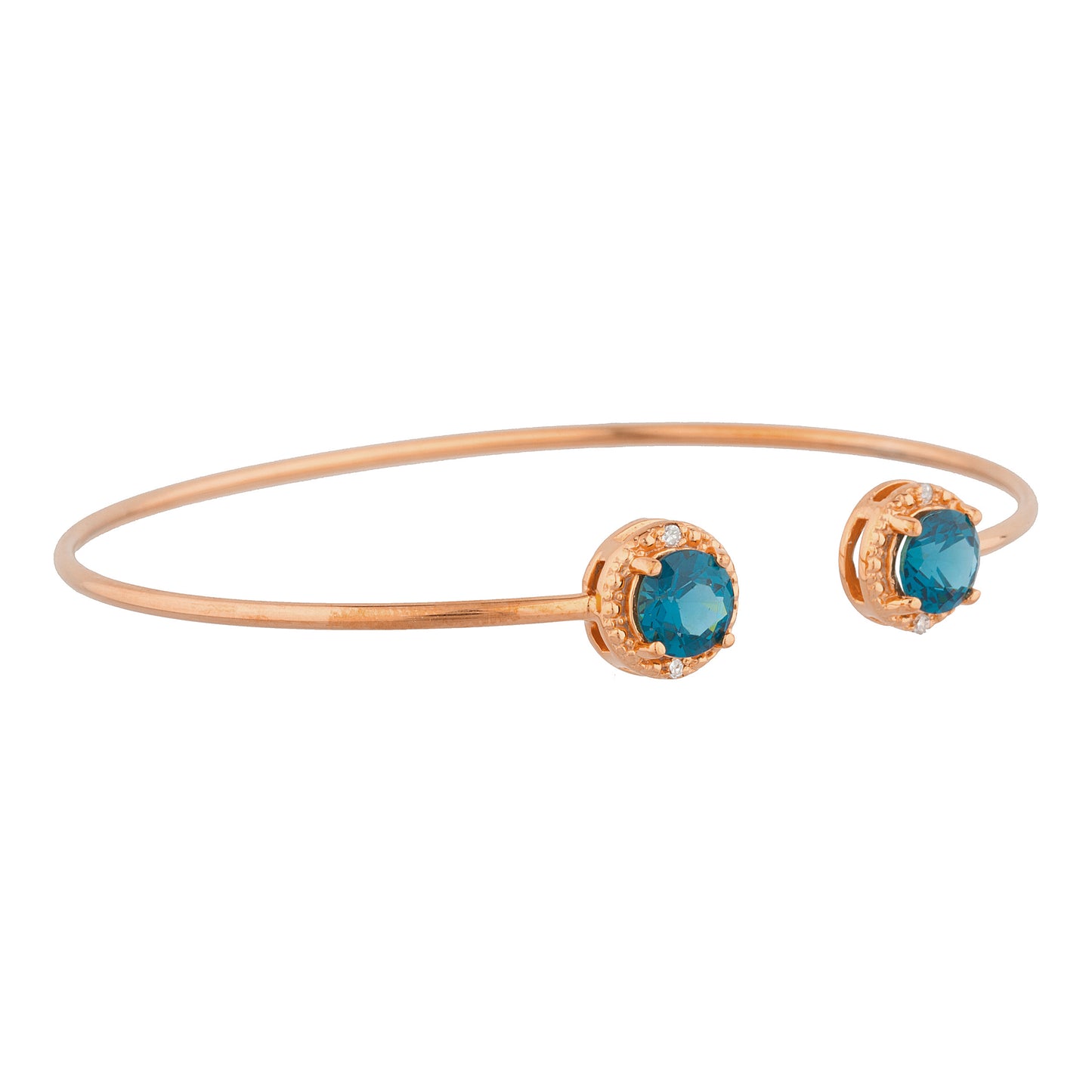 14Kt Rose Gold Plated London Blue Topaz & Diamond Round Bangle Bracelet