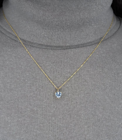 14Kt Gold Aquamarine Heart Pendant Necklace