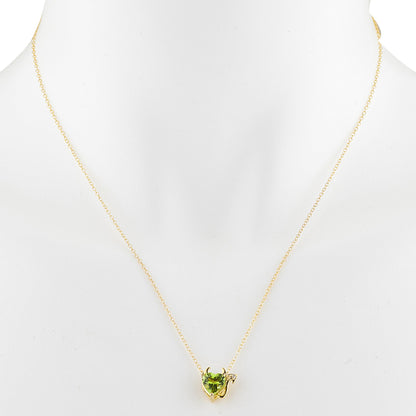 14Kt Gold 1.5 Ct Peridot & Diamond Devil Heart Pendant Necklace