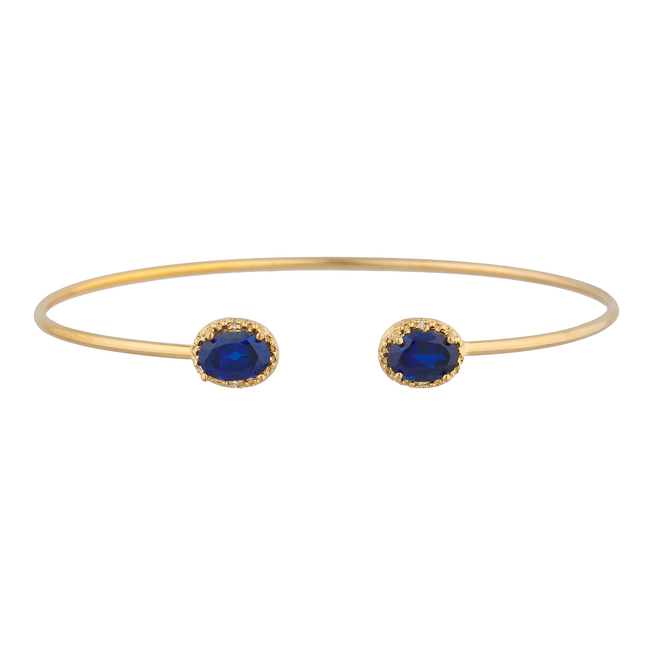14Kt Gold Blue Sapphire & Diamond Oval Bangle Bracelet