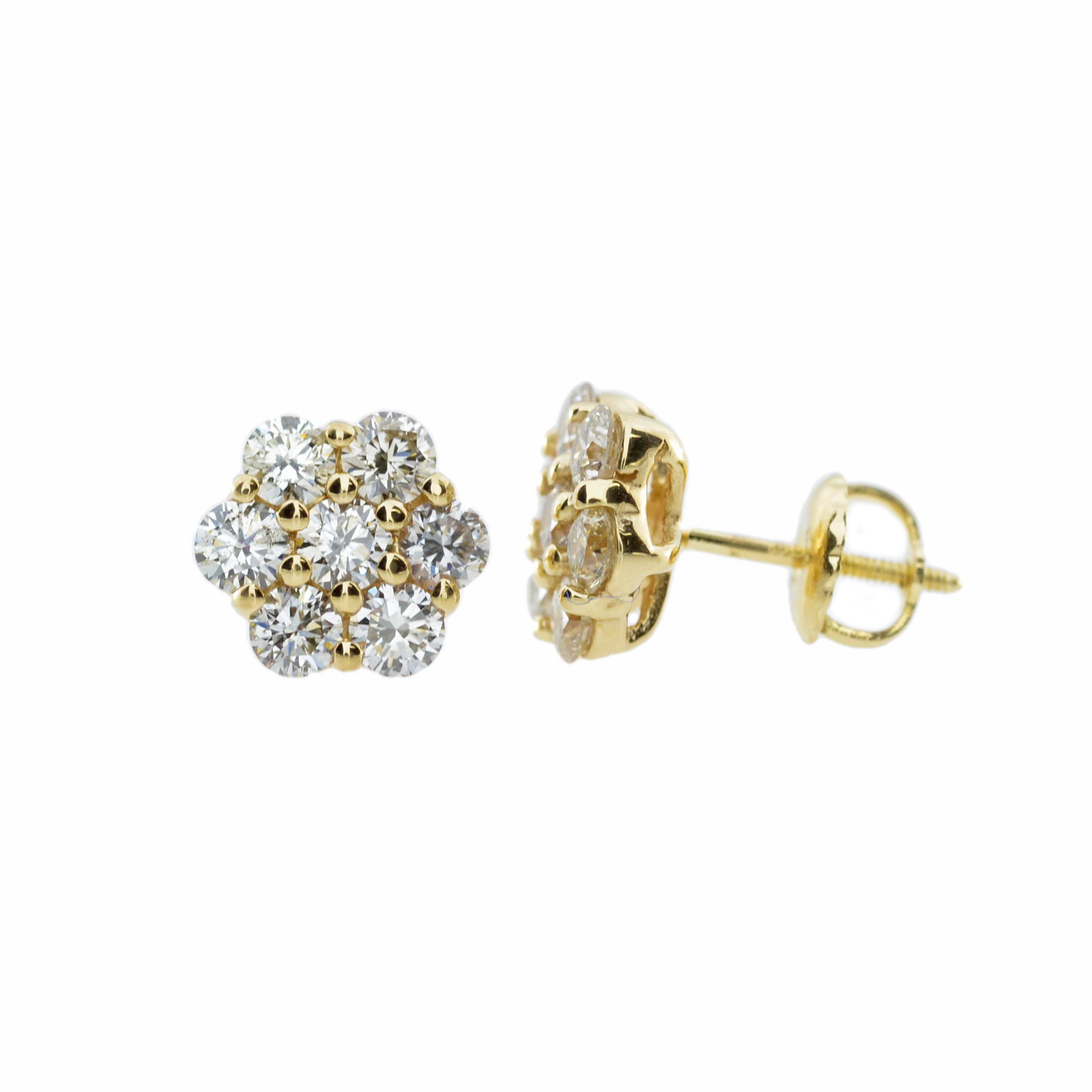 14Kt Gold 1.43 Ct Diamond Cluster Earrings