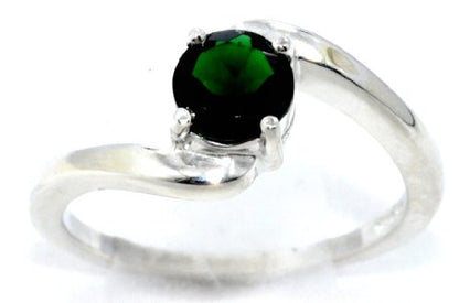 1 Ct Created Emerald Round Ring .925 Sterling Silver Rhodium Finish