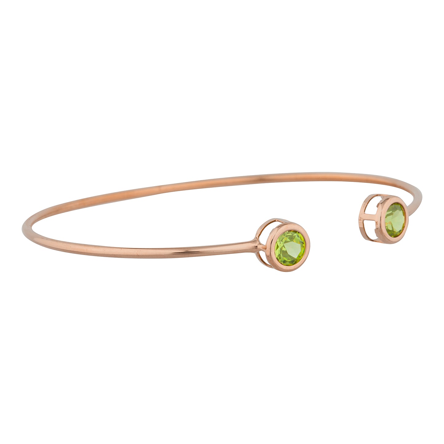 14Kt Rose Gold Plated Peridot Round Bezel Bangle Bracelet