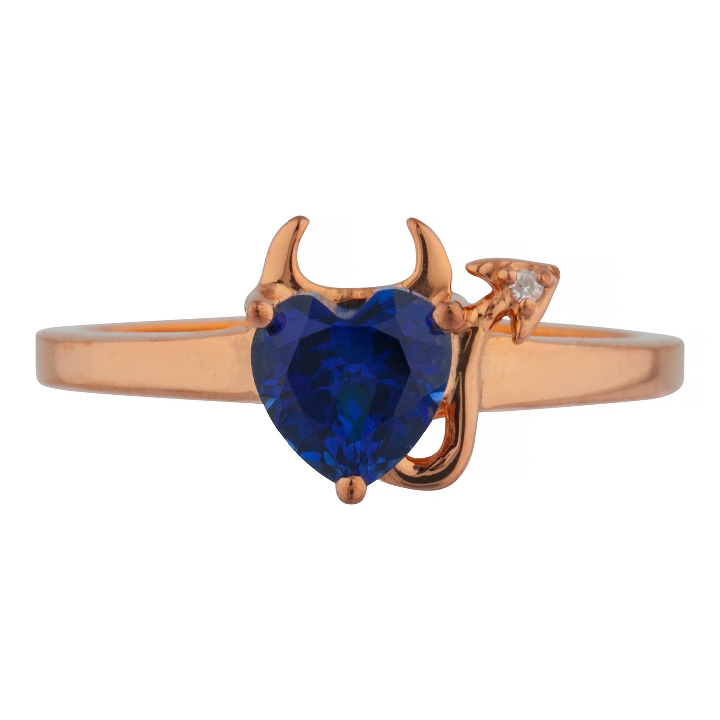 Blue Sapphire & Diamond Devil Heart Ring 14Kt Yellow Gold Rose Gold Silver