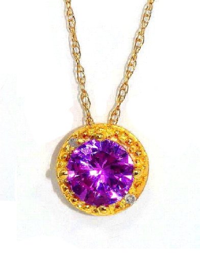 1 Ct Pink Sapphire Round Diamond Pendant .925 Sterling 14Kt Yellow Gold Plated