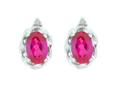 1 Ct Created Ruby & Diamond Oval Stud Earrings .925 Sterling Silver