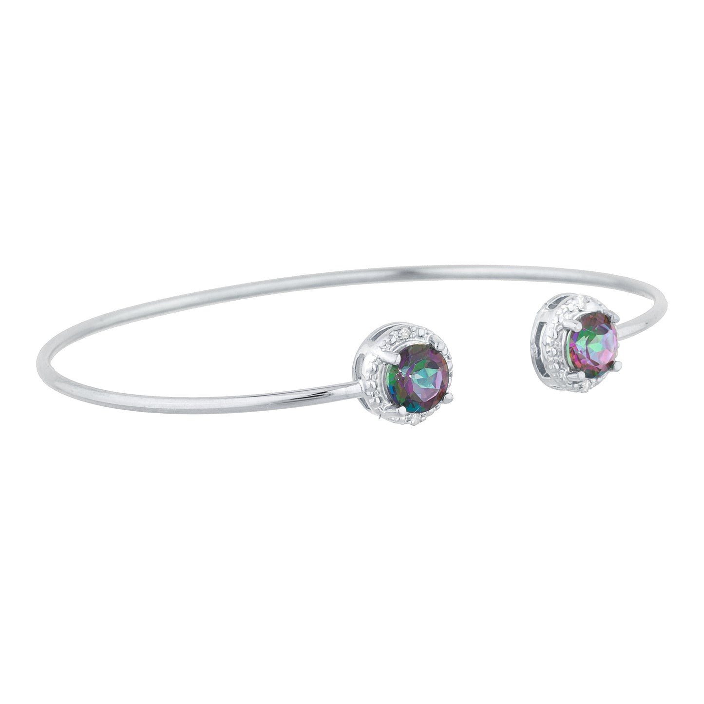 2 Ct Natural Mystic Topaz & Diamond Round Bangle Bracelet .925 Sterling Silver