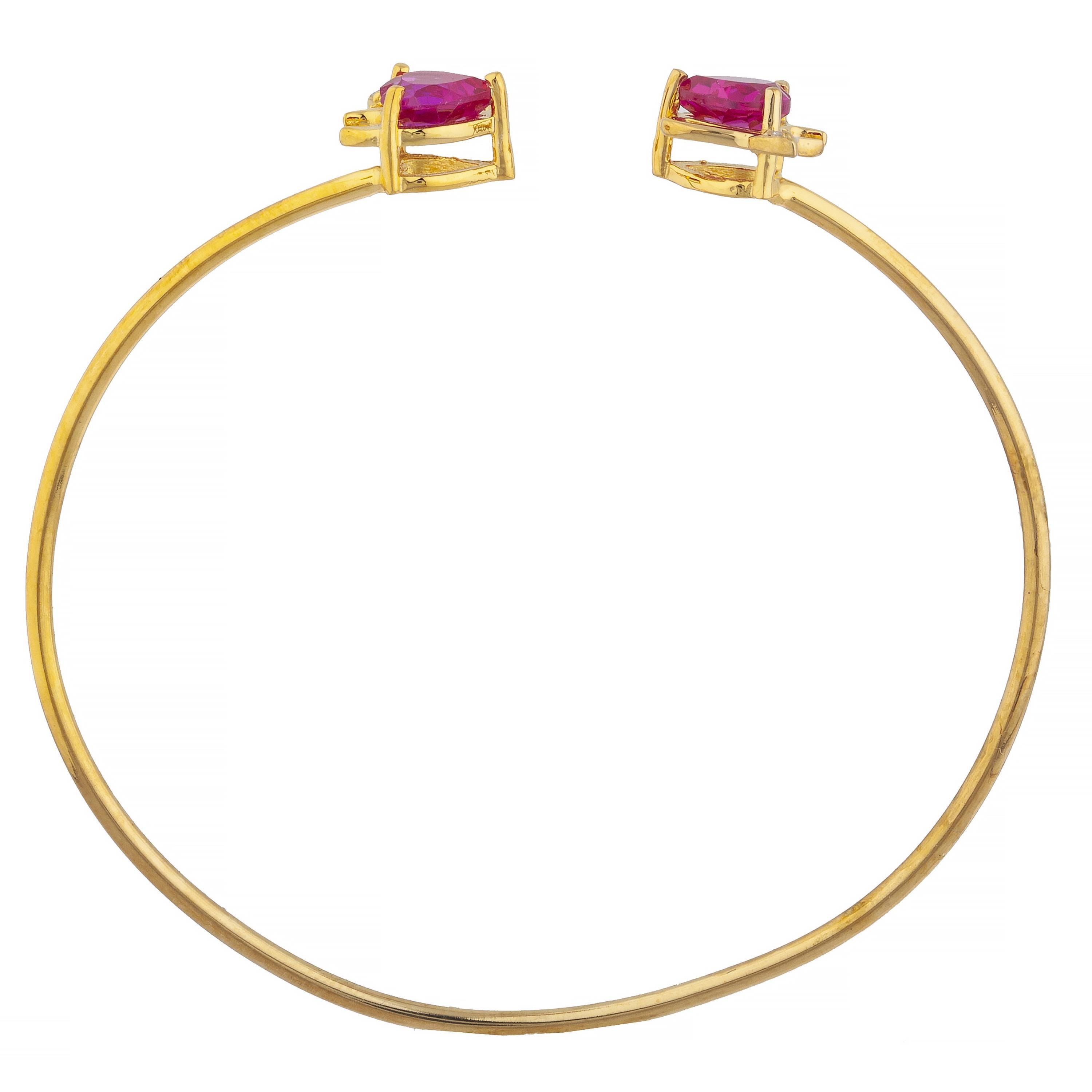14Kt Gold Created Ruby & Diamond Devil Heart Bangle Bracelet