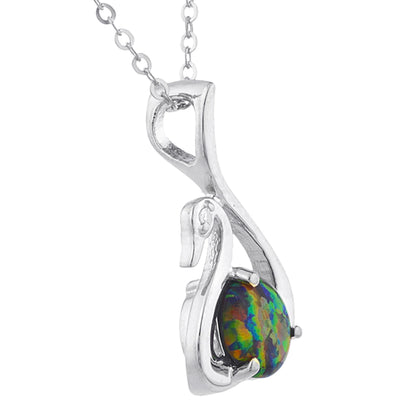 Black Opal & Diamond Swan Pendant .925 Sterling Silver