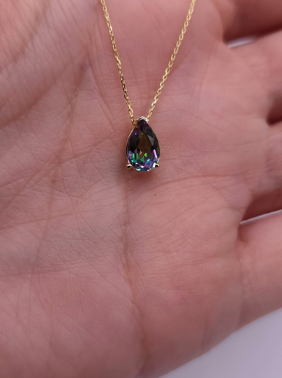 14Kt Gold Mystic Topaz Teardrop Necklace Pendant