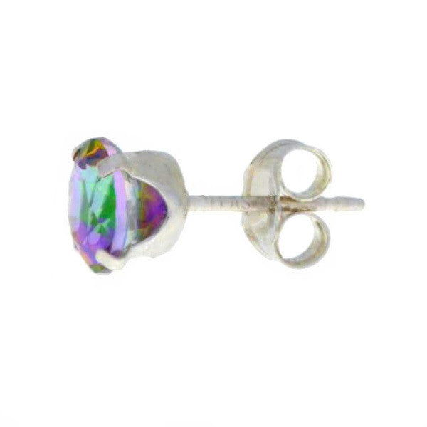 Natural Mystic Topaz Round Stud Earrings .925 Sterling Silver