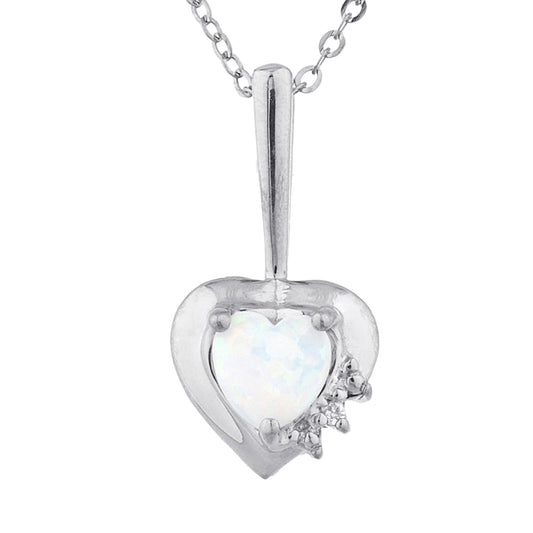 Opal & Diamond Heart Pendant .925 Sterling Silver