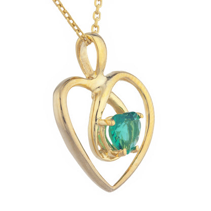 14Kt Gold Emerald Heart Design Pendant Necklace