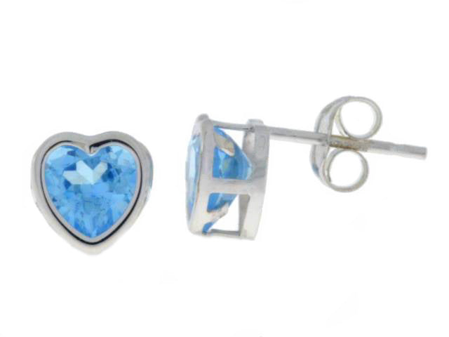 14Kt White Gold Blue Topaz Heart Bezel Stud Earrings