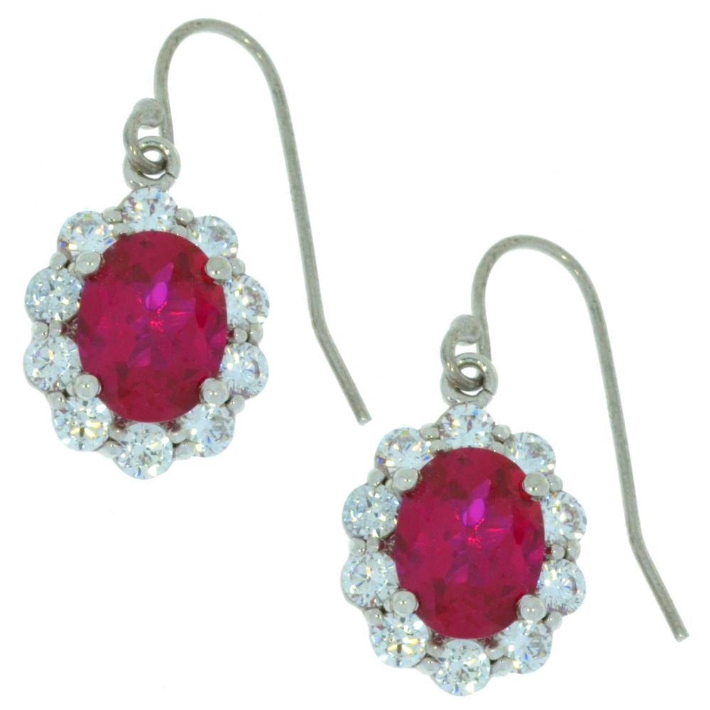 8 Ct Ruby & Zirconia Oval Dangle Earrings .925 Sterling Silver