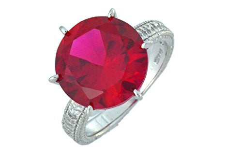 3.5 Ct Created Ruby Round Ring .925 Sterling Silver Rhodium Finish