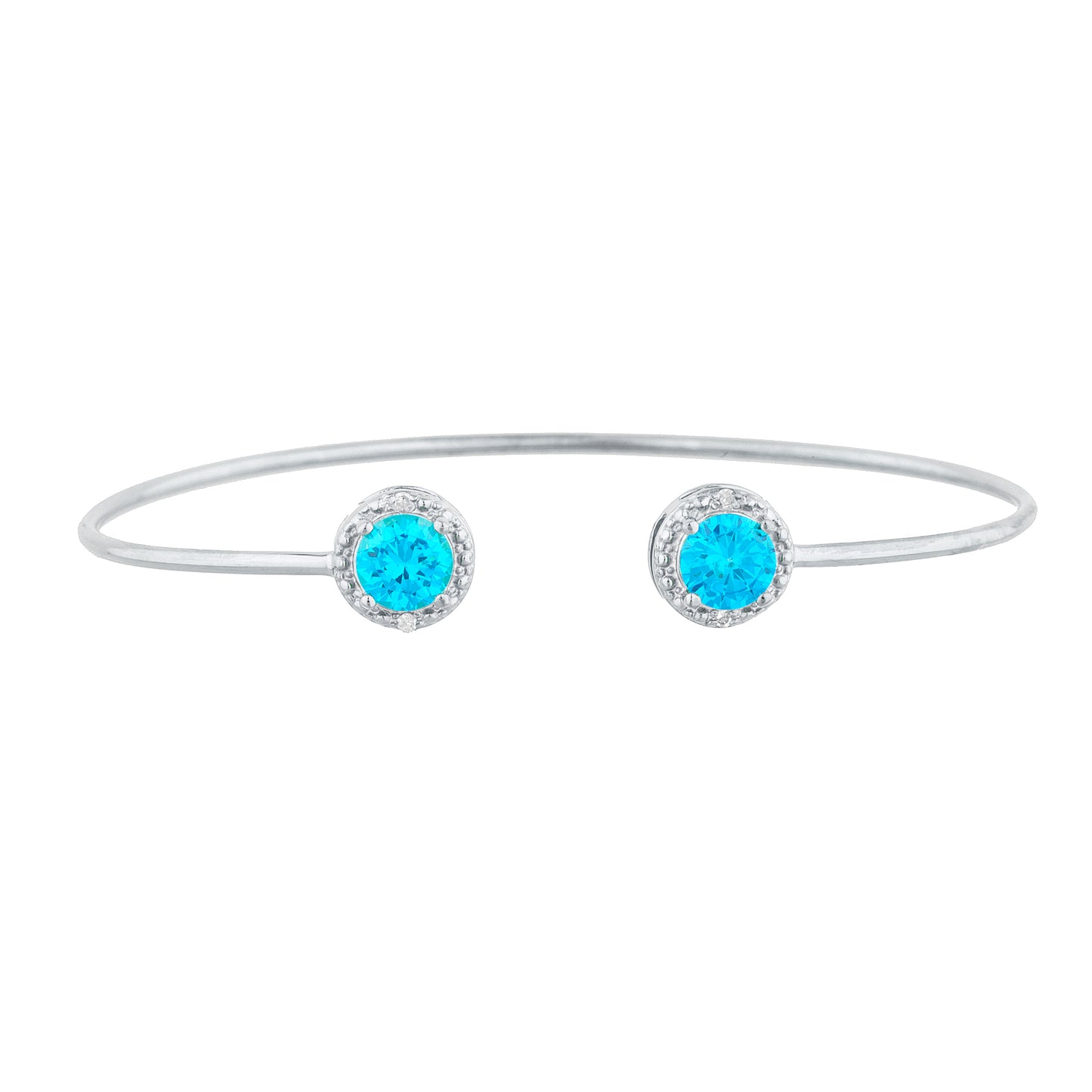 14Kt Gold Swiss Blue Topaz & Diamond Round Bangle Bracelet