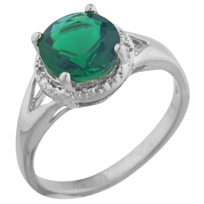 14Kt Gold 2 Ct Emerald & Diamond Halo Design Round Ring