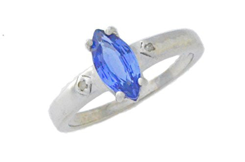 1 Ct Tanzanite & Diamond Marquise Ring .925 Sterling Silver Rhodium Finish