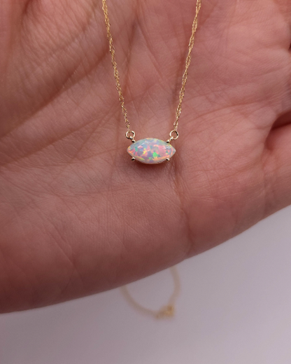 14Kt Gold Opal Marquise Pendant Necklace
