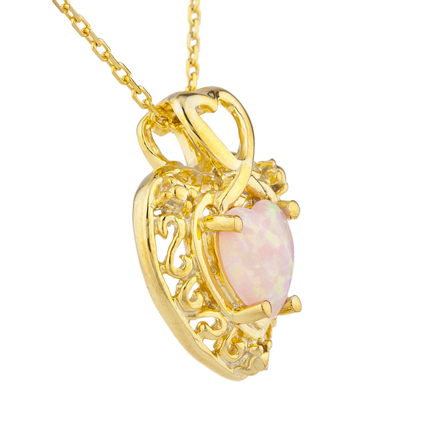 14Kt Yellow Gold Plated Pink Opal Heart Design Pendant