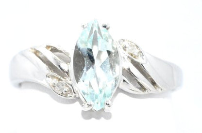 1 Ct Aquamarine & Diamond Marquise Ring .925 Sterling Silver Rhodium Finish