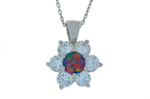 Black Opal & White Topaz Pendant .925 Sterling Silver Rhodium Finish