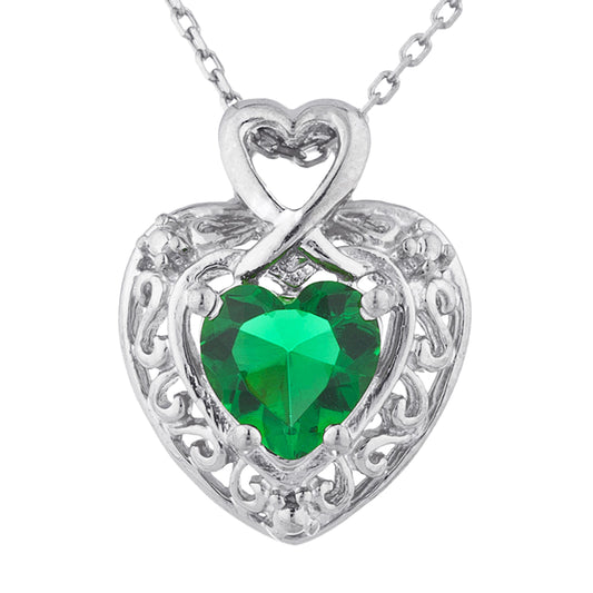 1.5 Ct Emerald Heart Design Pendant .925 Sterling Silver