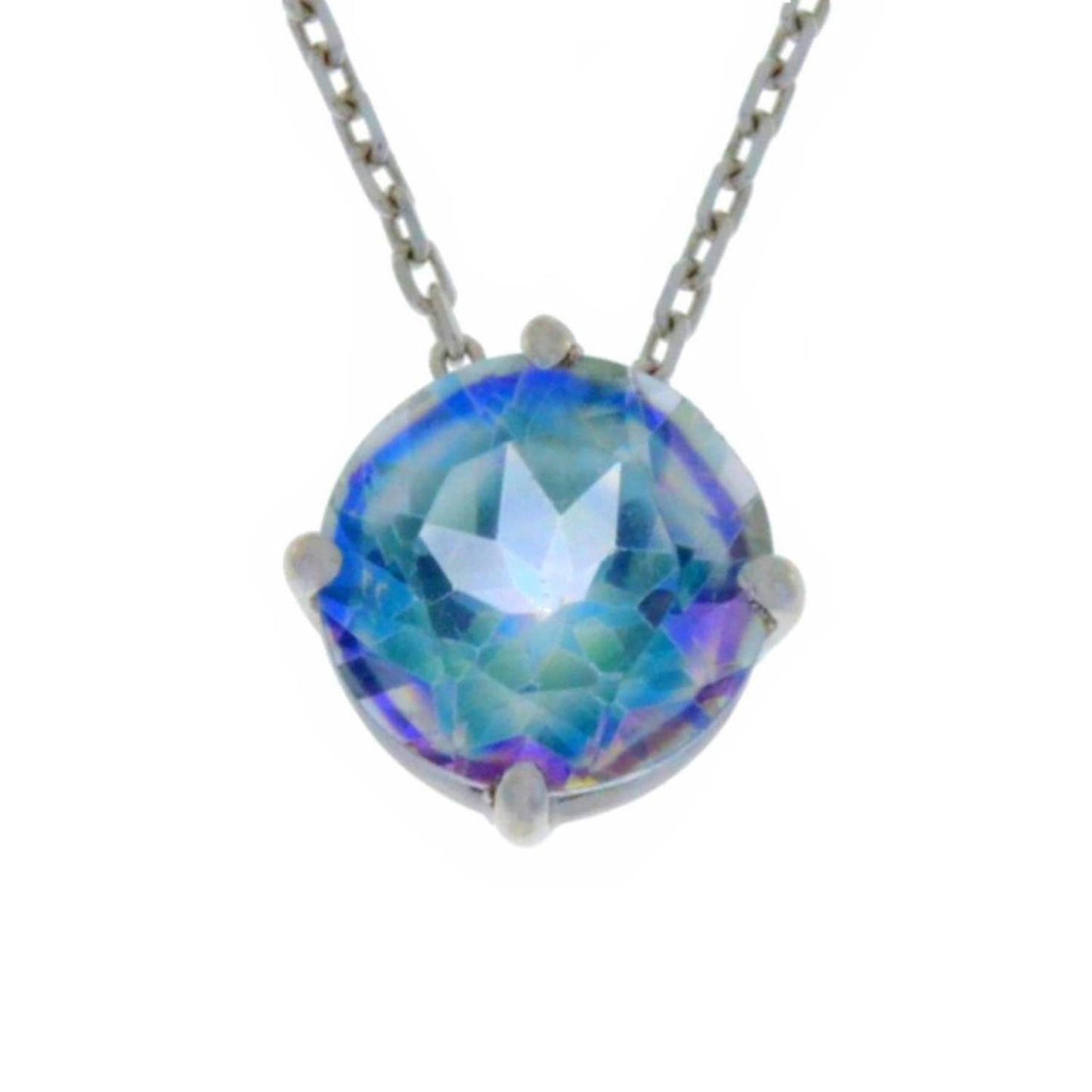 14Kt Gold Natural Blue Mystic Topaz Round Pendant Necklace