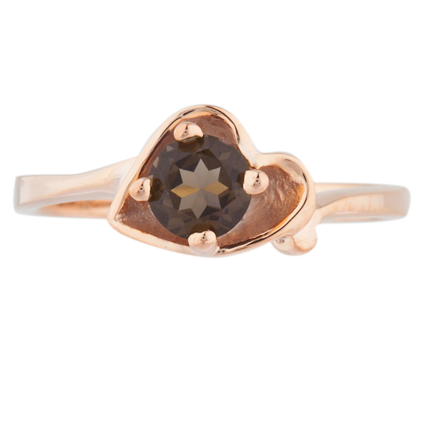 14Kt Gold Genuine Smoky Topaz Round Heart Ring