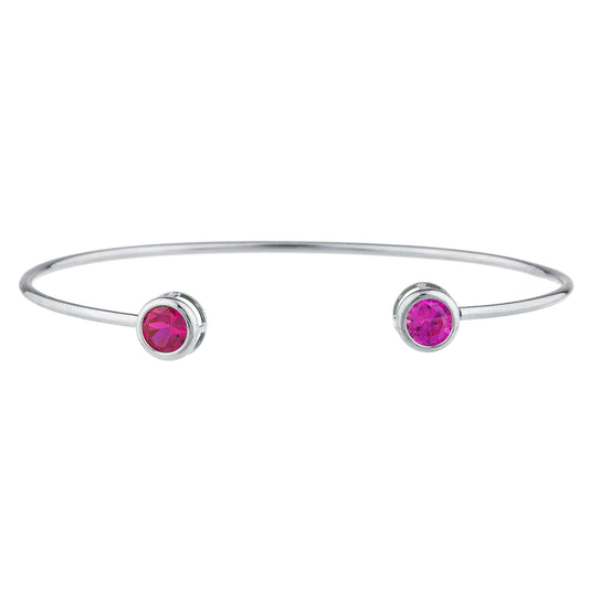 Created Ruby & Pink Sapphire Round Bezel Bangle Bracelet .925 Sterling Silver