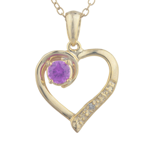 14Kt Yellow Gold Plated Pink Sapphire & Diamond Heart Pendant